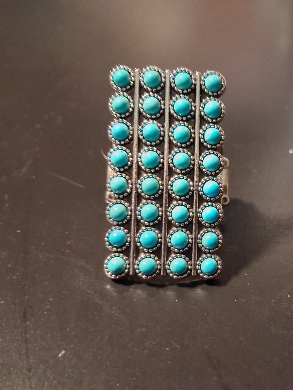 Silver Turquoise Row Ring - Blue Stone Statement Ring